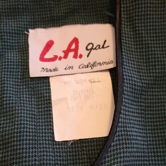 VTG L.A. Gal Micro Houndstooth Faux Full Button Zip Tie Back Dress 9/10 - Picture 4 of 6